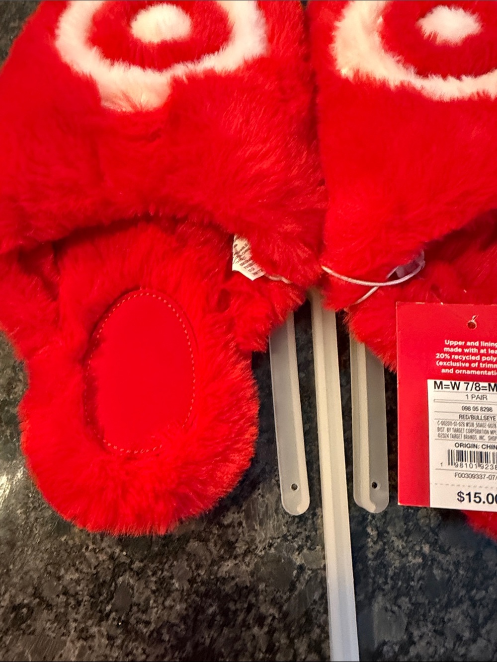 Target Red Plush Slip-On Slippers with White Target Circle - Picture 3 of 4